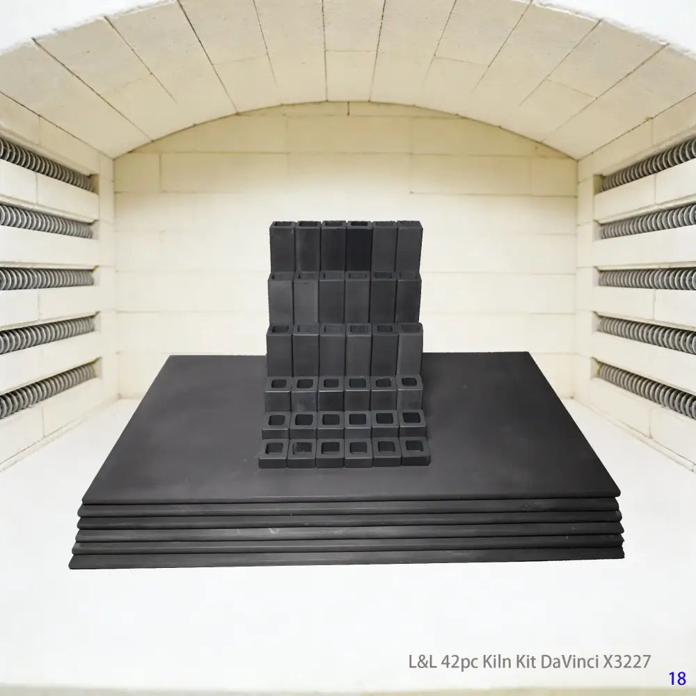 Complete L&L 42-piece kiln furniture set designed for the DaVinci X3227 electric kiln. This ceramic firing kit includes high-temperature shelves and posts for efficient pottery and clay projects.