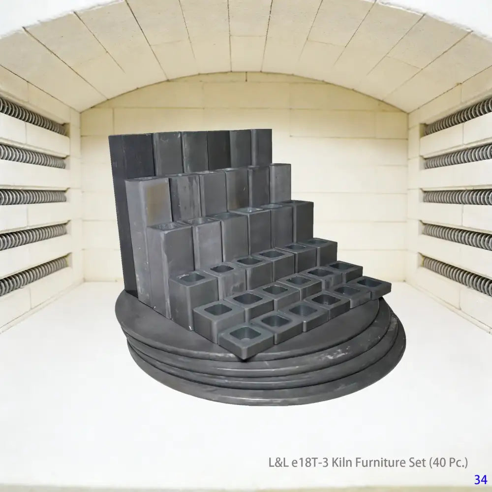 L&L Easy-Fire e18T-3 kiln 40-piece furniture set with posts, shelves, and stilts