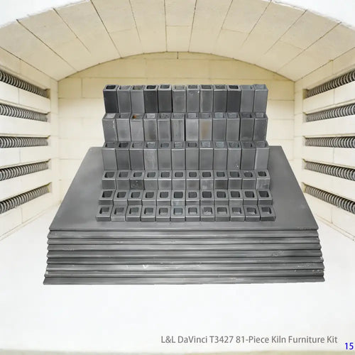 L&L DaVinci T3427 81-Piece Kiln Furniture Kit for pottery firing, includes posts and shelves, compatible with electric kilns.