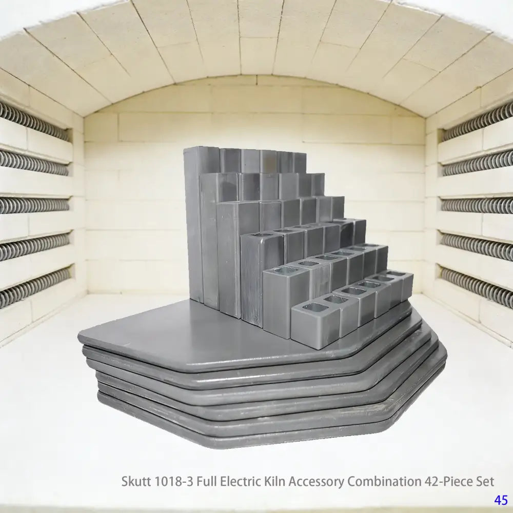 This kit is configured for the Skutt 1018-3 model electric kiln, integrating a complete set of refractory supports and shelving systems. It meets diverse pottery firing needs, adapts to various process scenarios such as glaze firing and bisque firing, and effectively enhances firing stability and kiln space utilization.
