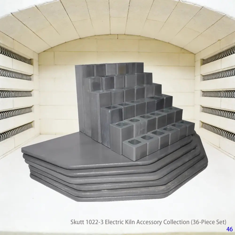 This 36-piece set is specifically configured for the Skutt 1022-3 electric kiln. It includes a complete range of refractory supports and shelving components, enabling stable multi-layer firing of pottery works. Suitable for various processes such as glaze firing and bisque firing, it effectively improves kiln space utilization and firing uniformity.