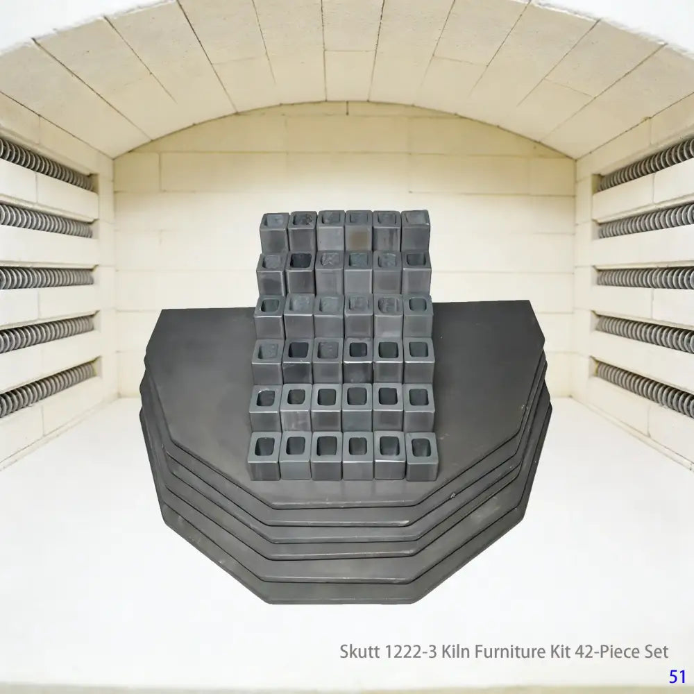 This 42-piece set is adapted for the Skutt 1222-3 electric kiln, employing modular refractory frames and custom support units. It meets the layered precise sintering needs of ceramic works, applies to glaze fusion and high-temperature bisque forming processes, and significantly enhances thermal energy transfer efficiency and structural strength of finished products within the kiln.
